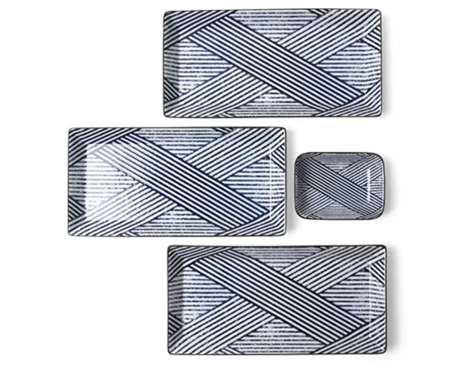 Medium Plates^MIYA Company Aizome Shima Rectangle Plate