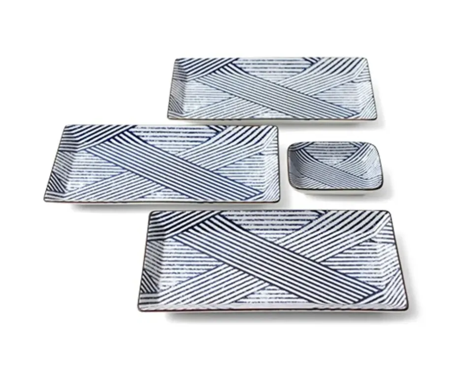 Medium Plates^MIYA Company Aizome Shima Rectangle Plate