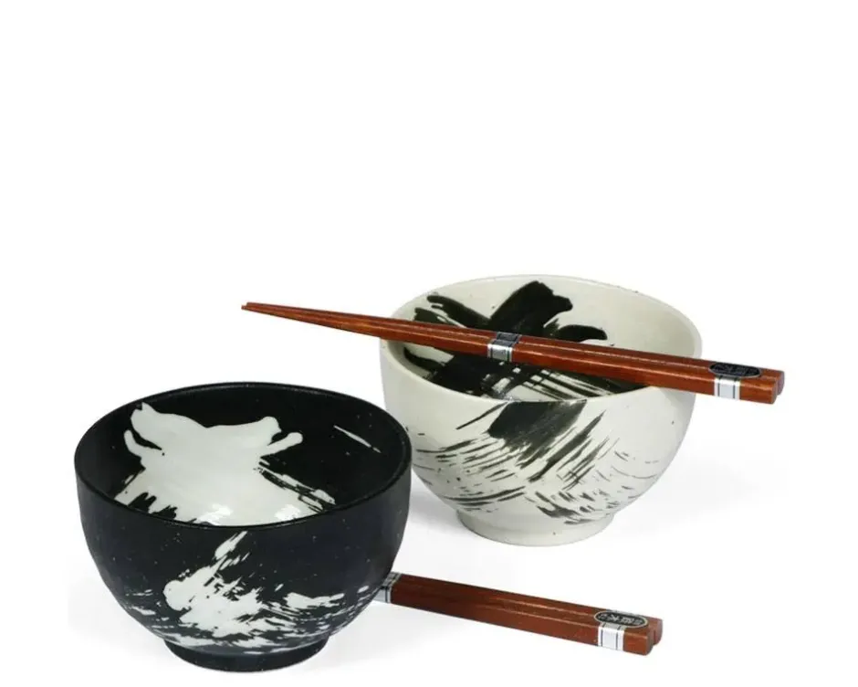 Bowl Sets^MIYA Company Black & White Brush Stroke 5" Bowl For Two Set