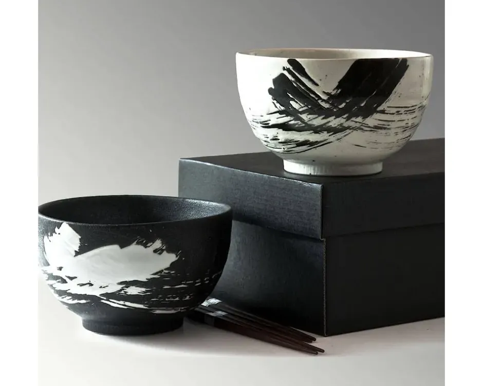 Bowl Sets^MIYA Company Black & White Brush Stroke 5" Bowl For Two Set