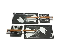 Plate Sets^MIYA Company Black Brush Stroke Sushi Set