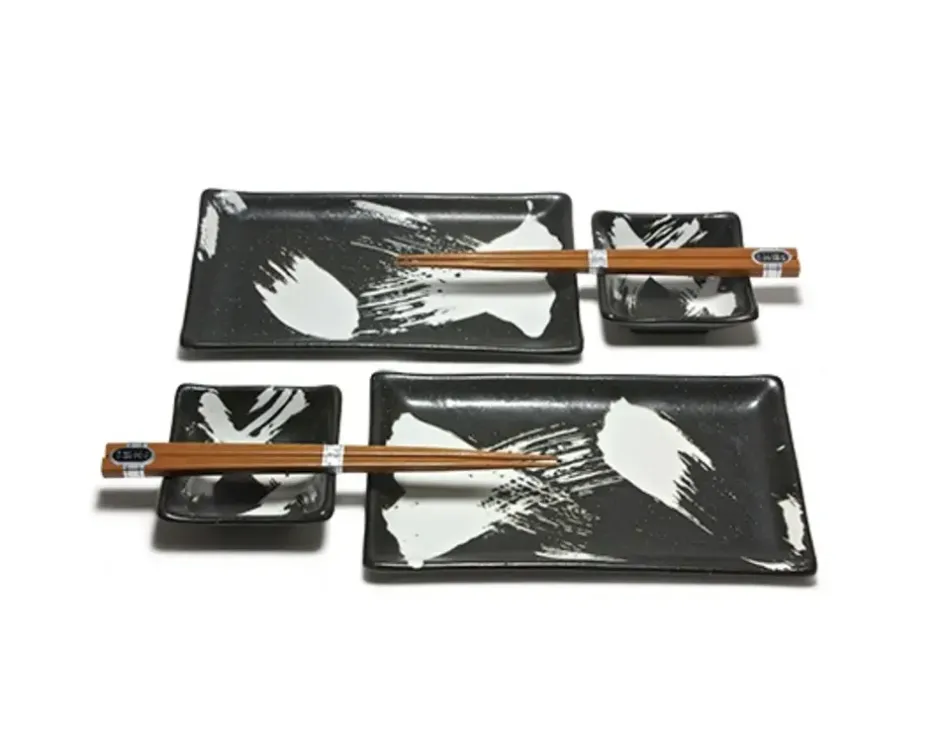 Plate Sets^MIYA Company Black Brush Stroke Sushi Set