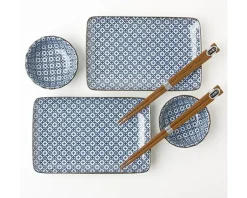 Medium Plates^MIYA Company Blue & White Cross Sushi Set