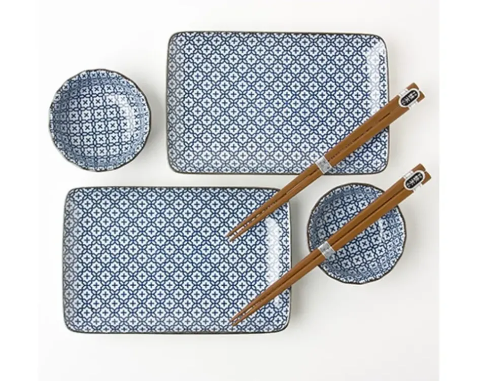Medium Plates^MIYA Company Blue & White Cross Sushi Set
