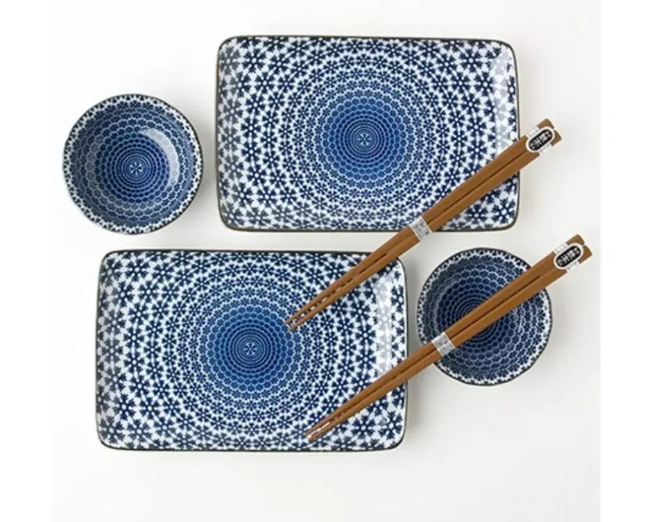 Medium Plates^MIYA Company Blue & White Snow Sushi Set