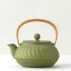 Teapots - Cast Iron^MIYA Company Cast Iron Teapot Olive Green Wave Gold Handle