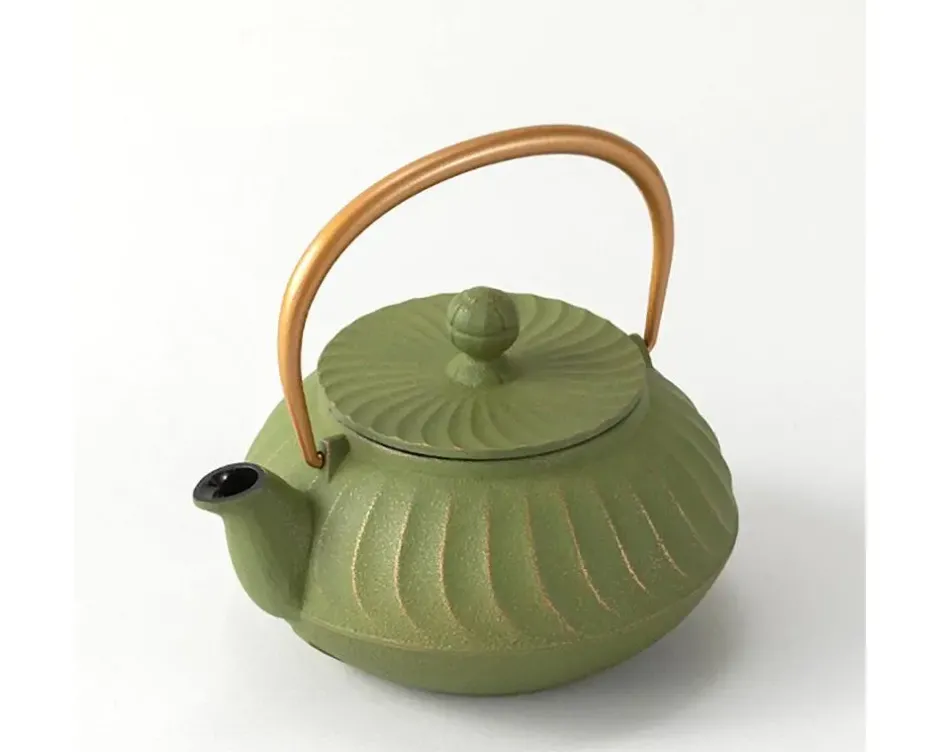 Teapots - Cast Iron^MIYA Company Cast Iron Teapot Olive Green Wave Gold Handle