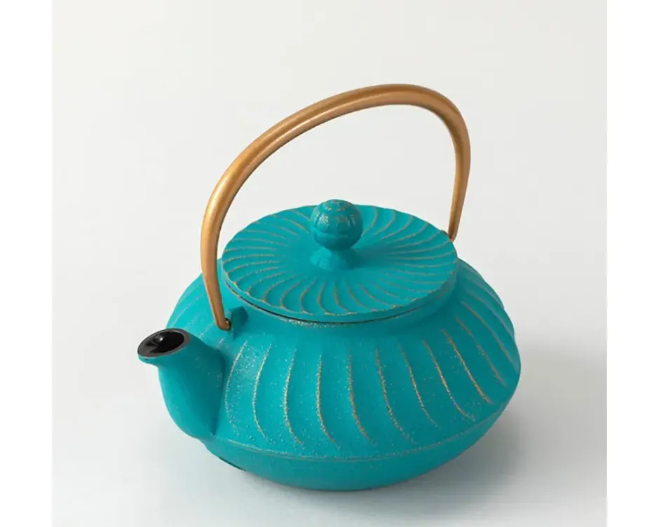 Teapots - Cast Iron^MIYA Company Cast Iron Teapot Teal Wave Gold Handle