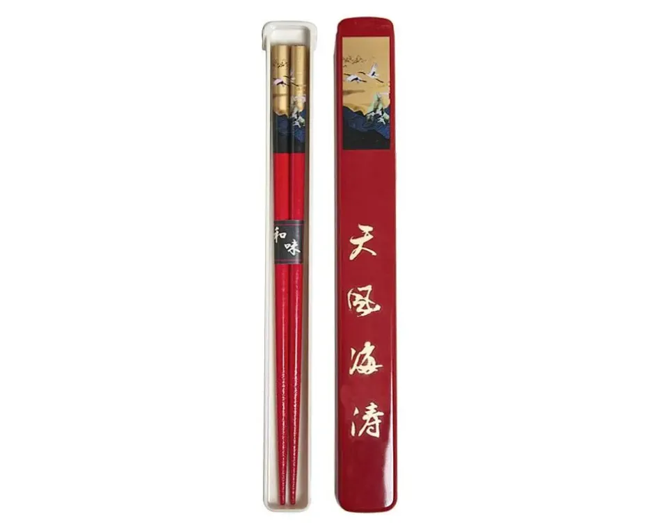 Chopsticks^MIYA Company Cranes Chopsticks With Case - Red