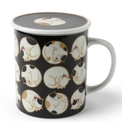 Cups/Mugs^MIYA Company Sleepy Cat 8 Oz. Lidded Mug - Black