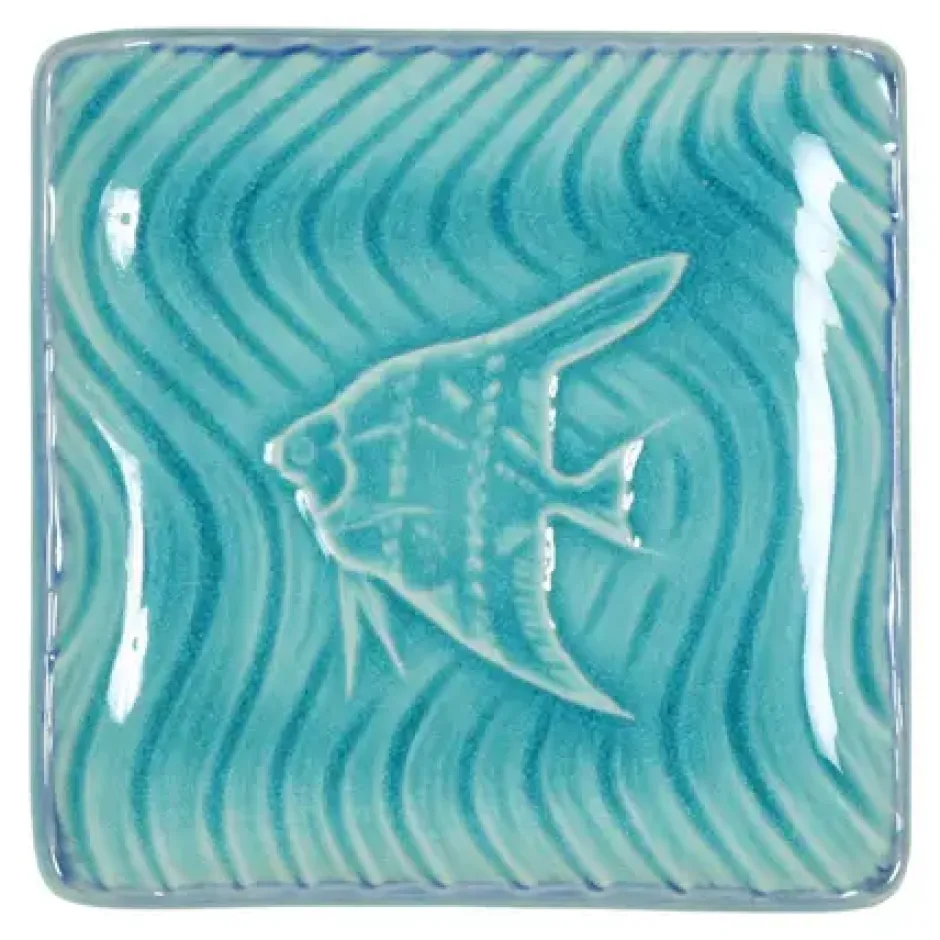 Fish^MIYA Company Turquoise Blue Fish 4.5" Sq. Plate